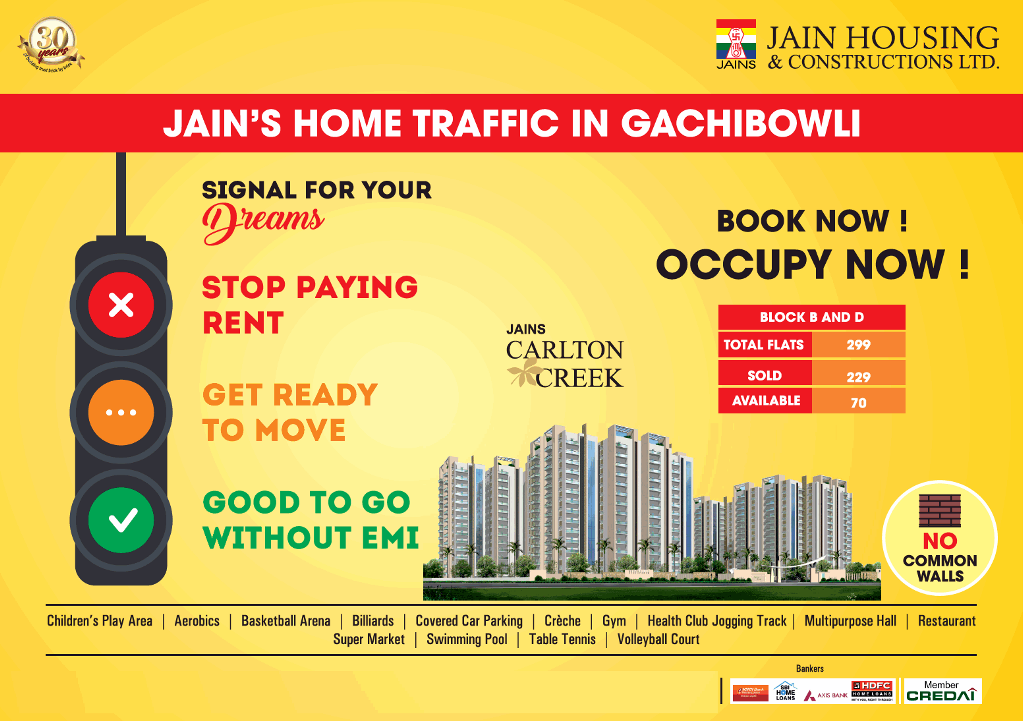 Get ready to move at Jains Carlton Creek in Hyderabad Update